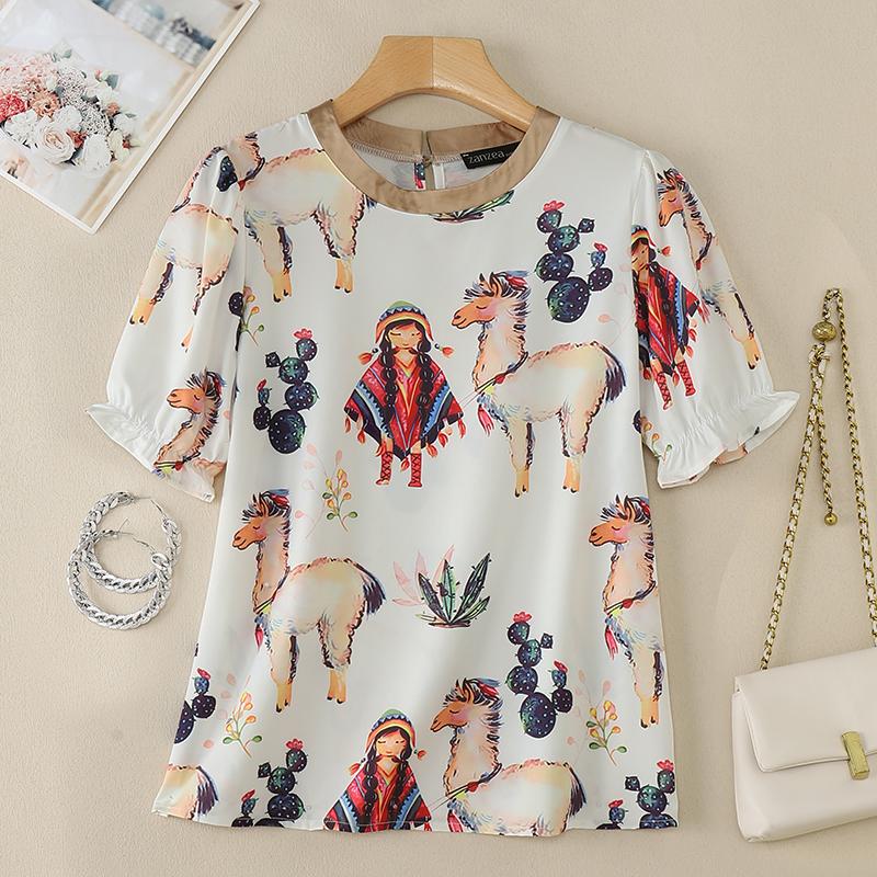 ZANZEA Женская повседневная блузка с круглым вырезом и половиной рукавов