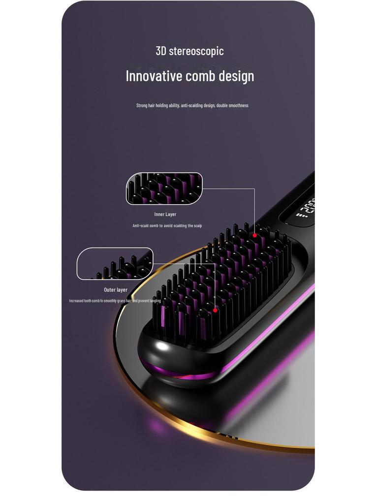 Portable Wireless Mini Electric Hair Straightener Comb with Fast Ceramic Heating