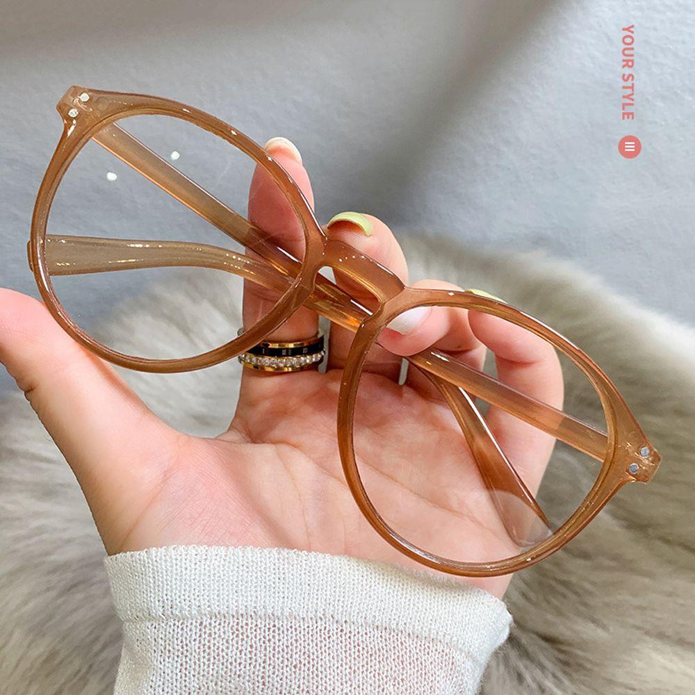 Round Frame Brown/Black/Leopard Print Eyeglasses Flat Mirror Eyewear Myopia Glasses Anti Blue Light