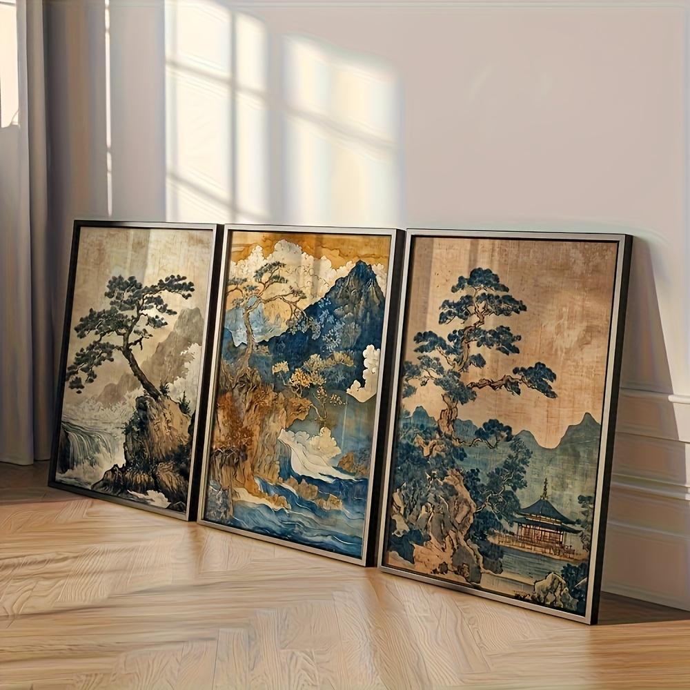 3pcs Japan Kyoto Mountain and Tree Landscape Canvas Kyoto Tourism Art Wall Art Prints for Modern Living Room Bedroom Home Decor