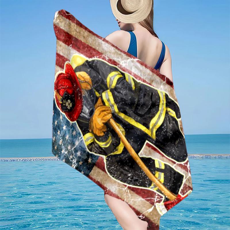 Firefighter's American Pride Beach Towel, Super Soft Microfiber, Gift for Her/Him, Birthday, for Pool, Beach, Travel, Home Decor Fan gifts