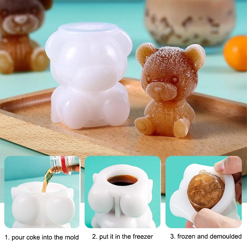 3d Ice Cube Maker Little Teddy Bear Shape Chocolate Cake Mould Tray Ice Cream Diy Tool Whiskey Wine Cocktail Silicone Mold