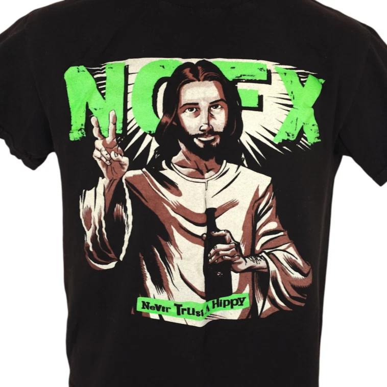 NOFX 100% Cotton T-shirt Mens Tees Top Mens Size Small Black Never Trust A Hippy Jesus Christ Punk Rock