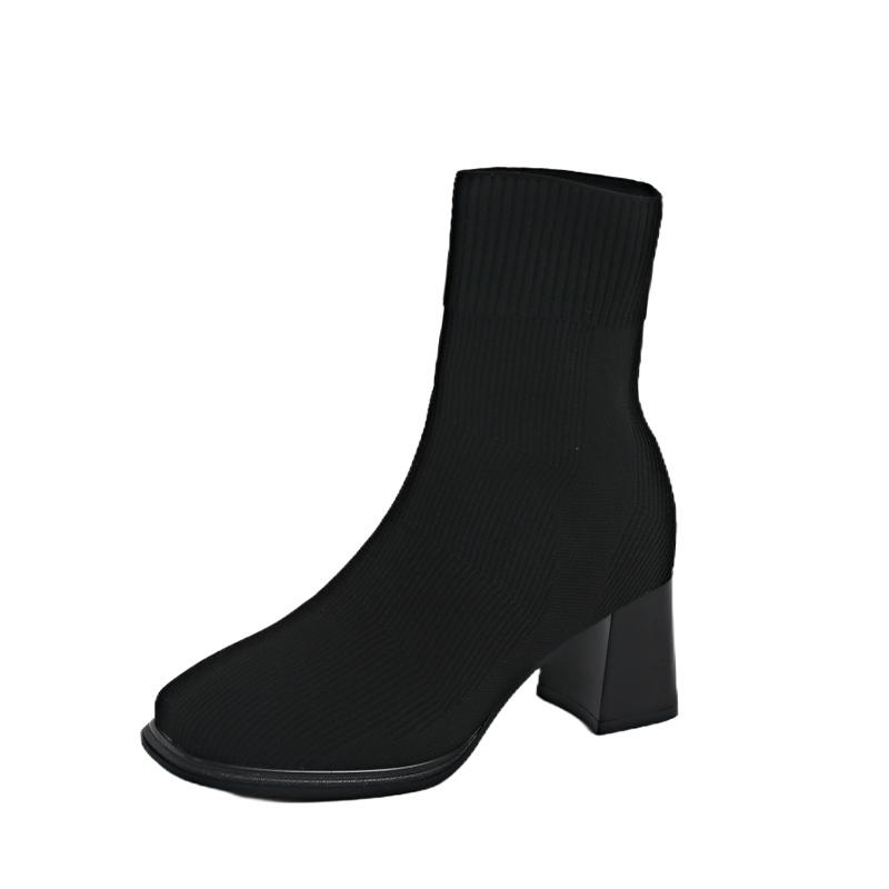 Массивные женские ботильоны-носки, вязаные элегантные туфли на среднем каблуке, тренд 2025 года, зимние новые брендовые дизайнерские туфли-лодочки в готическом стиле Botas De Mujer