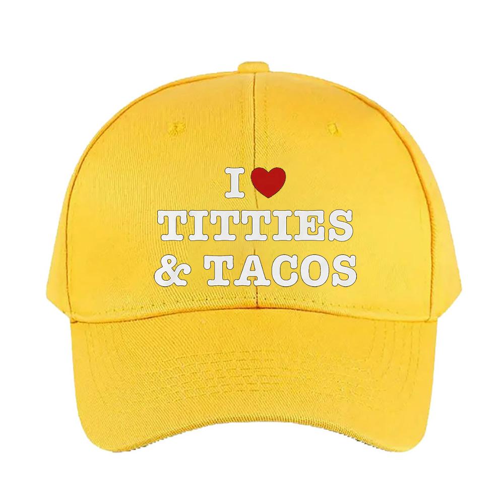 I Love Titties and Tacos Funny Meme Caps Summer Adult Baseball Cap Adjustable with Curved Brim Duckbill Hat Protection Sun Hats