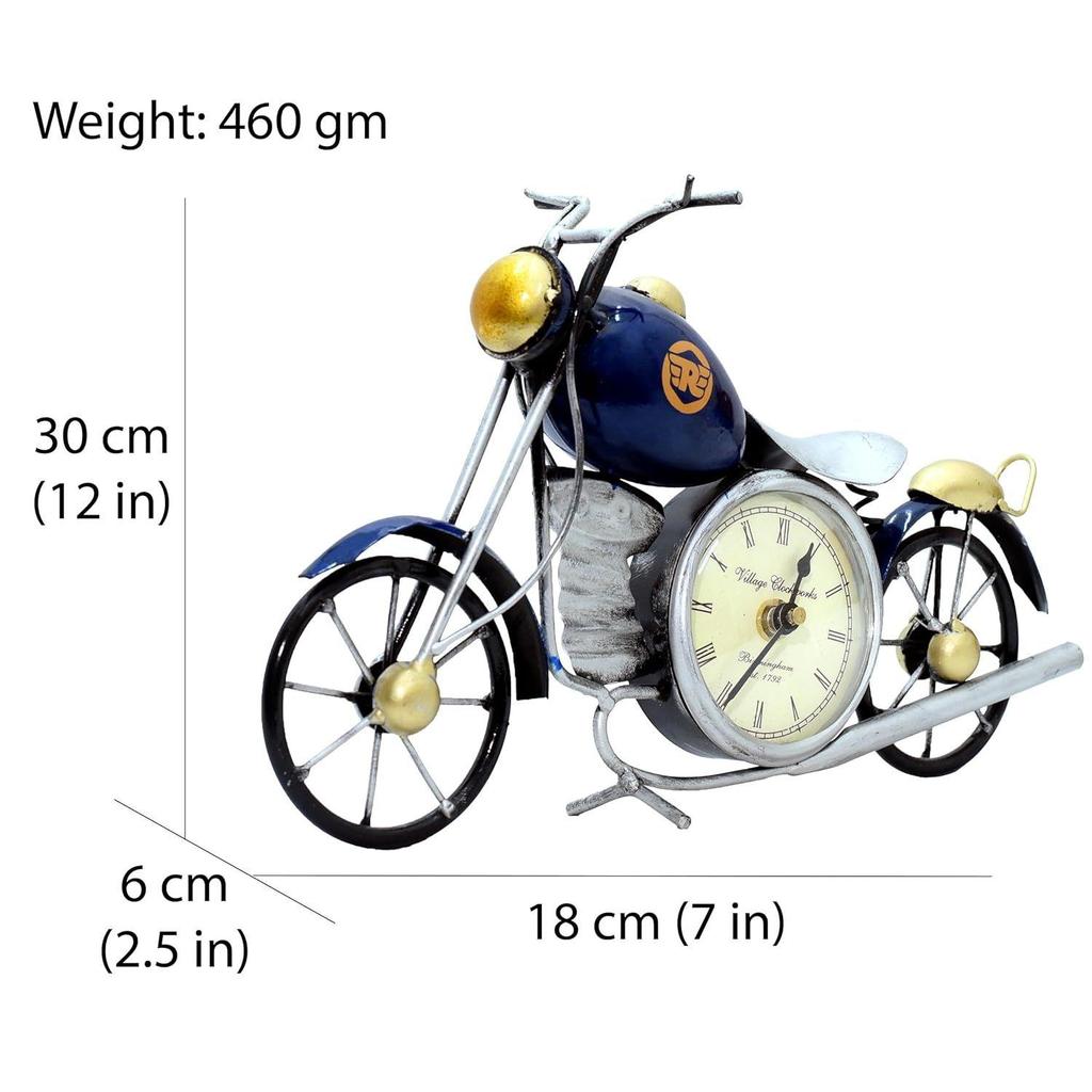 Винтажный мотоцикл Royal Bullet с антикварными часами | Декор из железа и металла в деревенском стиле, экспонат для учебного стола, письменного стола, офиса, подарков (синий)