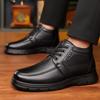 Мода 2025 Зимние Высокие Теплые Хлопковые Ботинки для Мужчин Модные Повседневные Черные Ботильоны на Шнуровке Мужские Новые Дизайнерские Деловые Кожаные Ботинки Мужские