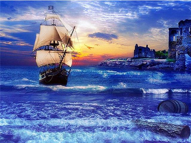5D DIY Алмазная картина Корабль Пейзаж Комплект Полная Дрель Квадратная Вышивка Мозаика Искусство Картина Стразы Украшение Дома Подарок