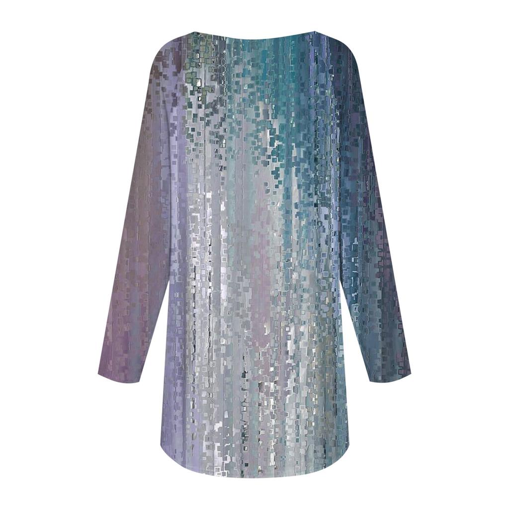 Женский модный повседневный топ с круглым вырезом и длинным рукавом средней длины с цветочным принтом