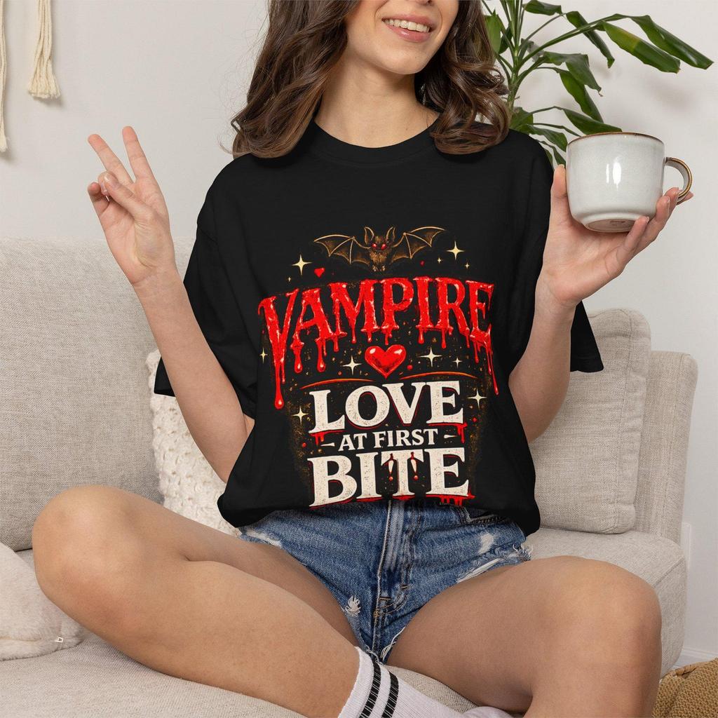 Vampire Love at First Bite OG, Unisex Garment-Dyed T shirt Halloween Vampire Tee
