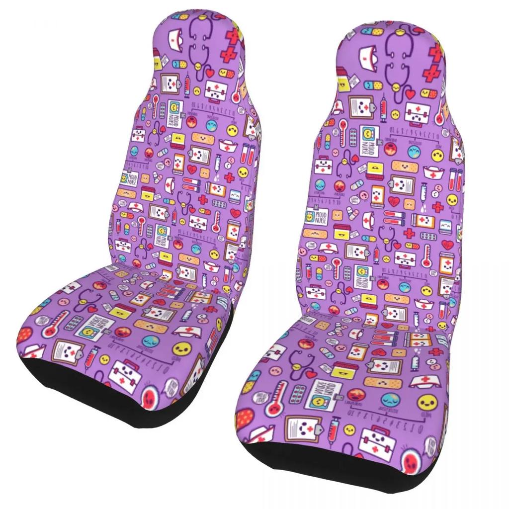 Шапка медсестры Узор сердечки Передний чехол на автосиденье для женщин Принт Чехлы для сидений для медсестер Подходят для любого грузовика, минивэна, дома на колесах, внедорожника 2 шт.