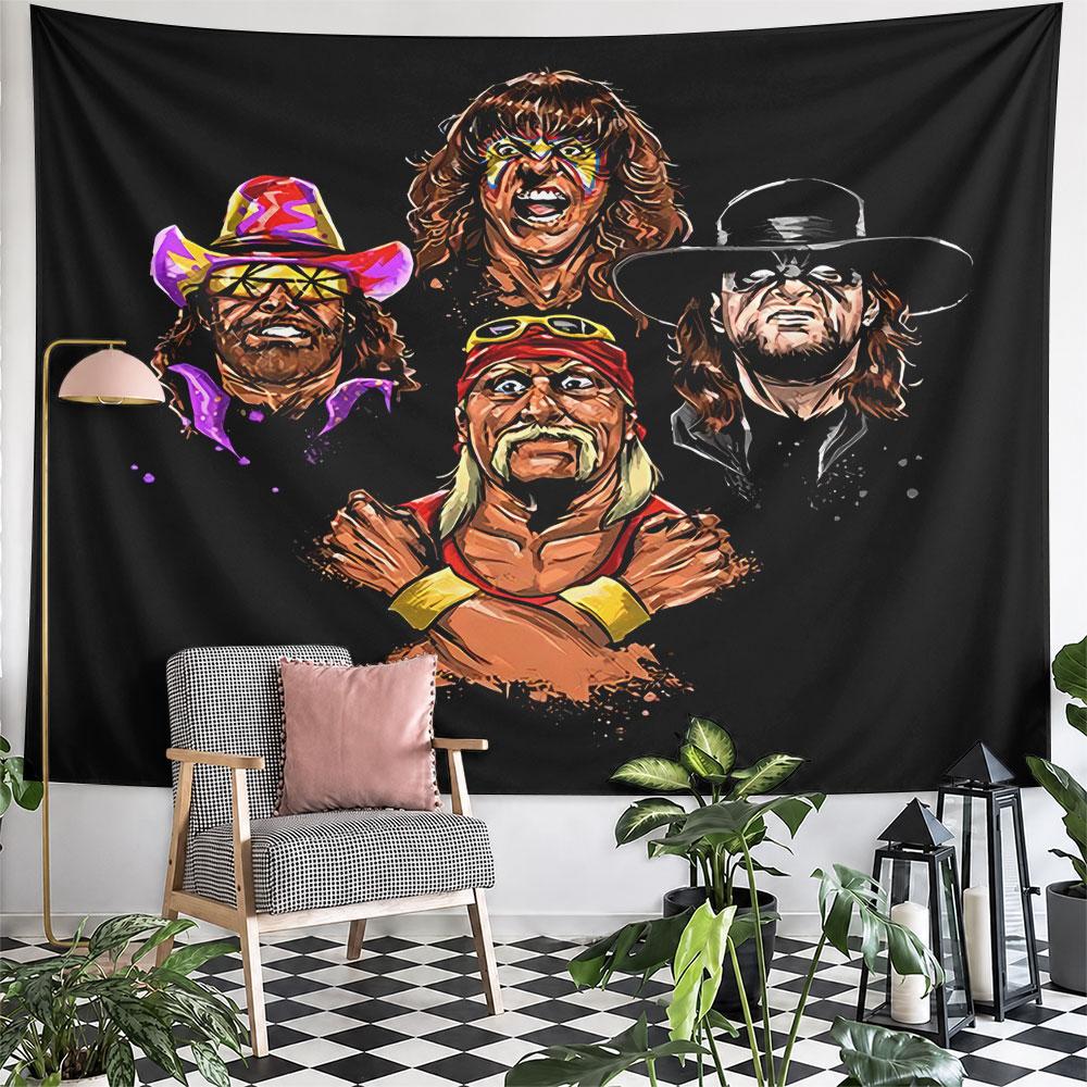 Pro Wrestlers Action Tapestry Wall Hanging Retro Wrestling Decor for Bedroom Living Room Man Cave Fan Gift