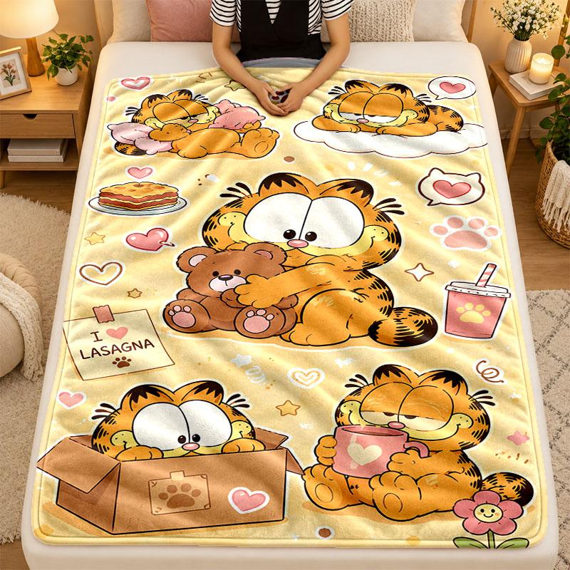 Flannel BlanketGarfield cartoon Warm Soft Throw Blanket for Indoor Sofa Bed Living Room Use