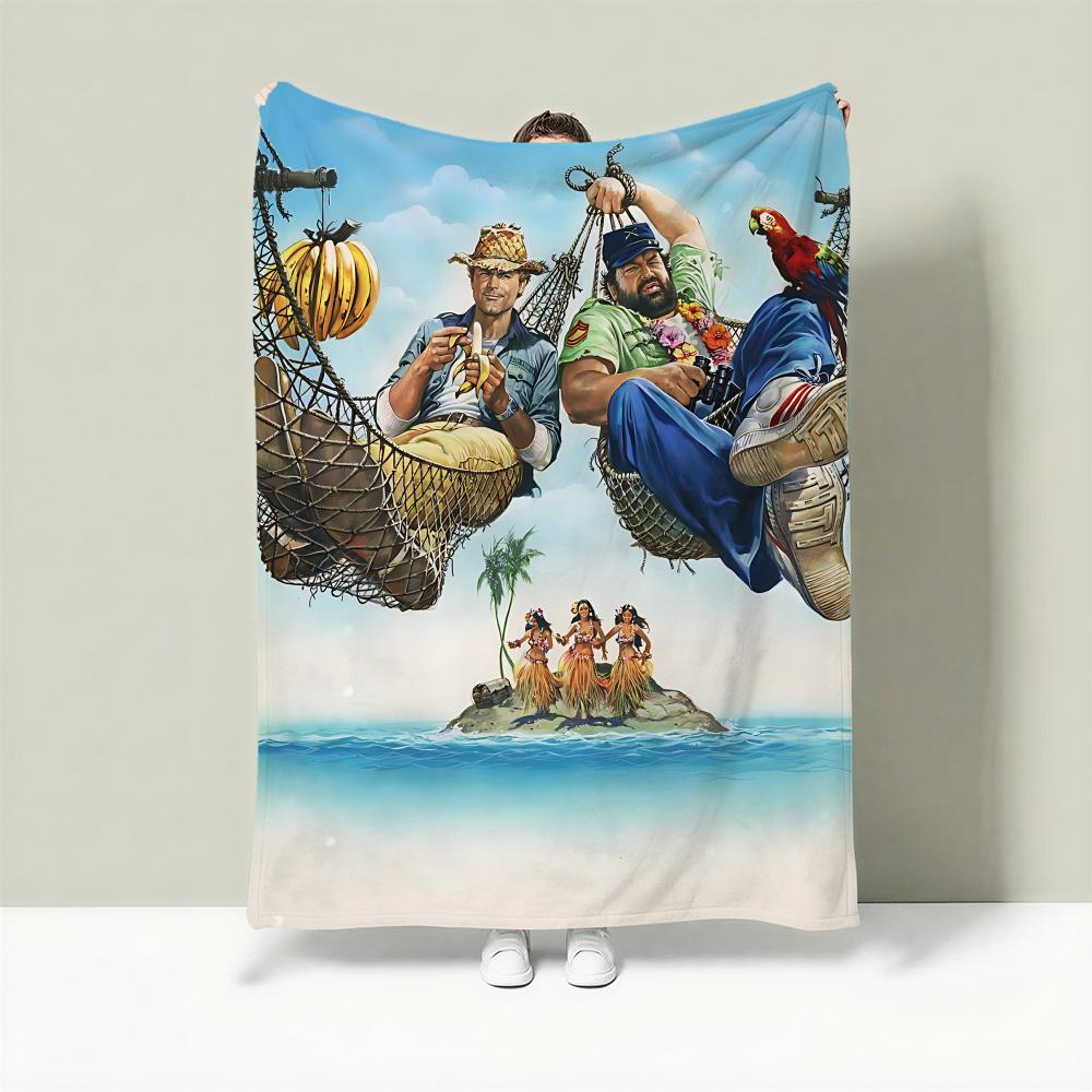 Movie T-Terence Hill & Bud Spencer Throw Lightweight 240g Flannel Blanket Soft Skin-friendly for Summer Cooling