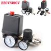 Air Compressor Pump Pressure Control Switch 4 Port 220V/380V Manifold Relief Regulator 30-120PSI Control Valve with Gauge