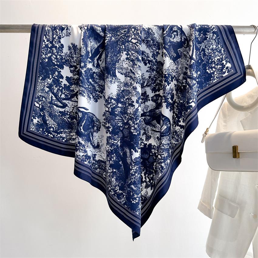 Fantasy Jungle Silk Scarf 90Cm Twill Scarf Cheetah Vegetation Large Square Scarf Sun Protection Shawl Headscarf Women