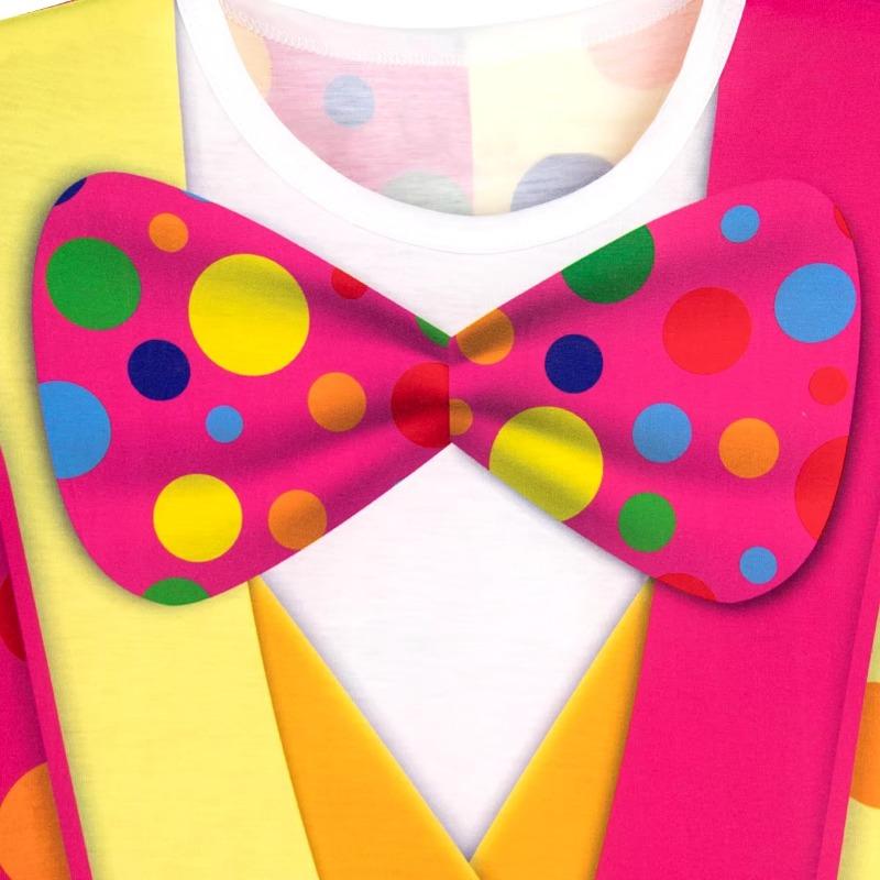 Женский костюм клоуна, цирковая рубашка, взрослая леди, карнавальный наряд на Хэллоуин, большой бант, графический O-образный вырез, 3D-принт, цветные топы с короткими рукавами