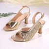 Модные блестящие женские босоножки на среднем каблуке, дизайнерские, роскошные, с пряжкой, 2025, летние, повседневные шлепанцы, удобные туфли-лодочки для вечеринки, сандалии
