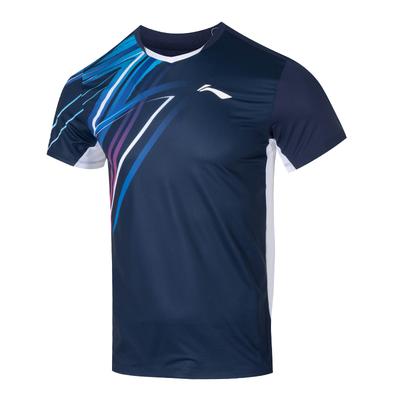 Li Ning Серия провинциальной команды Спортивный повседневный пуловер с простым цветовым блоком Бадминтонная майка Унисекс майка Чернильно-синий AAYV039-1