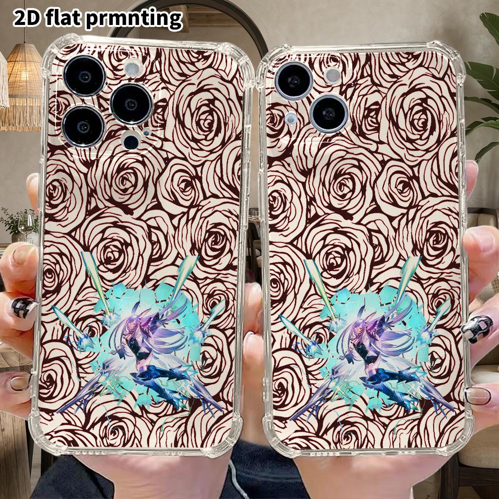 Phone Case: 2D flat design, suitable for iPhone 18 17 16 15 14 13 Pro, transparent with corner protection, bunny-ear girl, Christmas and Halloween gif