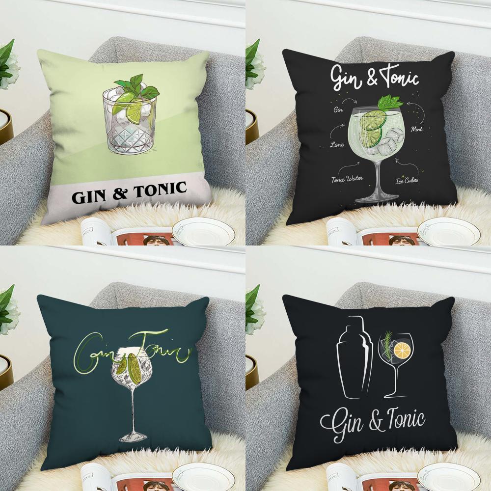 Gin Tonic Cocktail Painting Pillow Case For Car Sofa Decorative Home Doublesided Print Plush Square Throw Pillow Cushion Cove