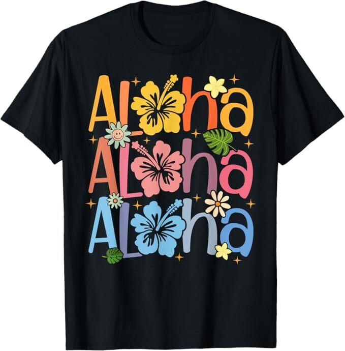 Cute Aloha Hawaiian Summer Vacation Shaka Hibiscus Kids Girl T-Shirt