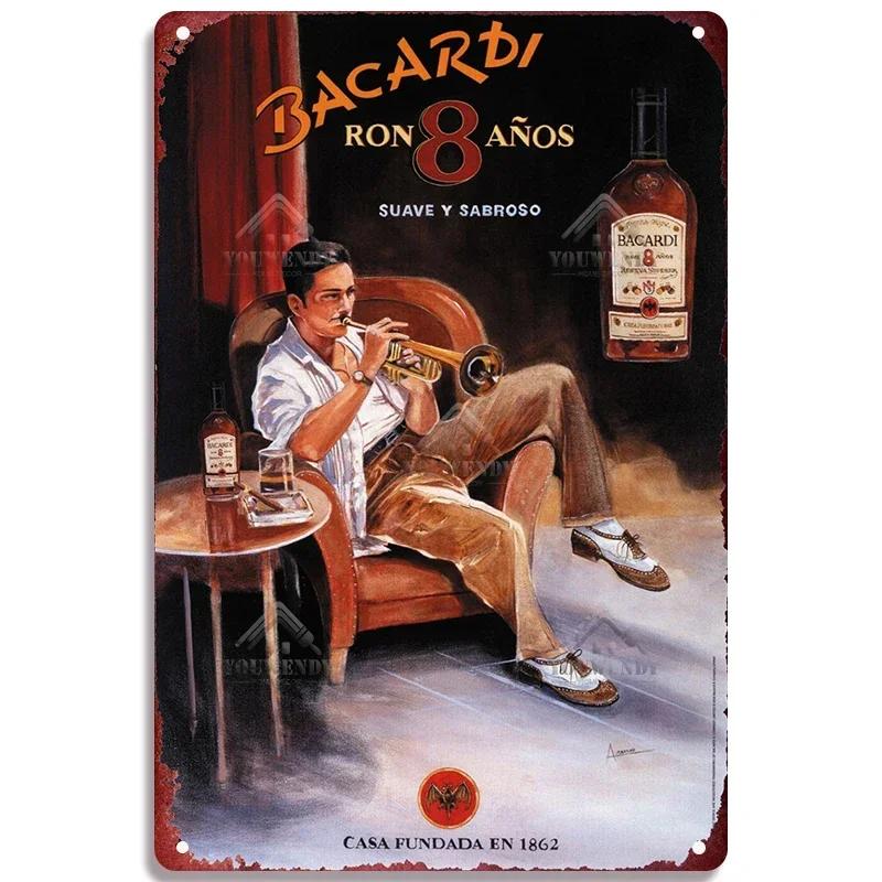 Ретро Bacardi Металлическая детская, Жестяная детская, Плакетка бренда рома, Винтажная тарелка, Настенное украшение, Постер, Бар, Мужская берлога, Шэбби