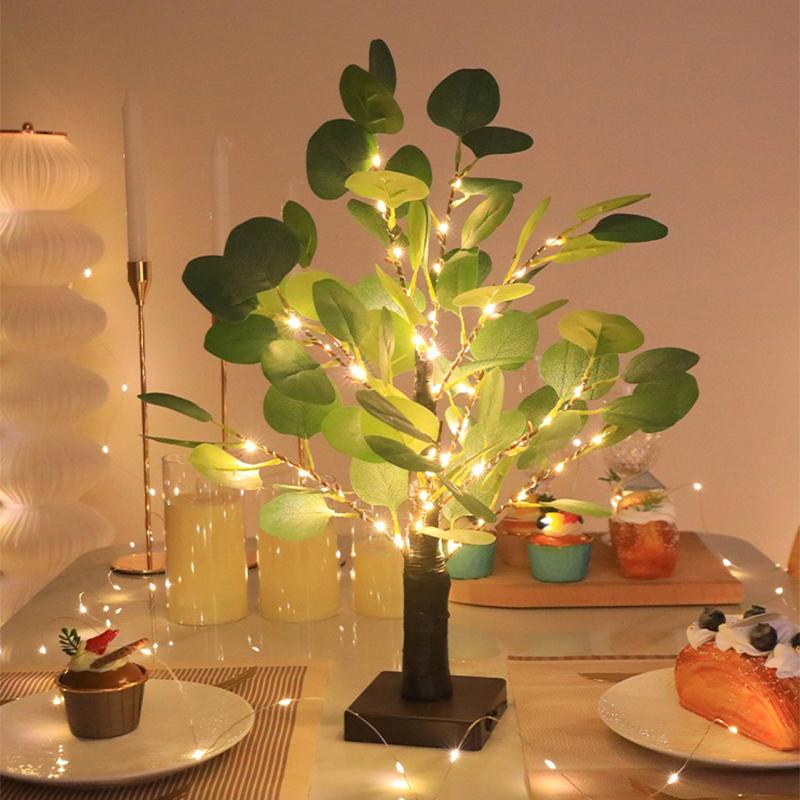 Светодиодная настольная лампа-дерево Искусственный эвкалипт 55см Светодиоды Работает от батареек/USB Огни-деревья для комнаты Спальни Настольная лампа Украшение стола