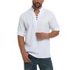 Men's Casual Lace Up Shirt Summer Beach Style Cotton Linen Blend V Neck Drawstring Tops Casual Versatile Practical