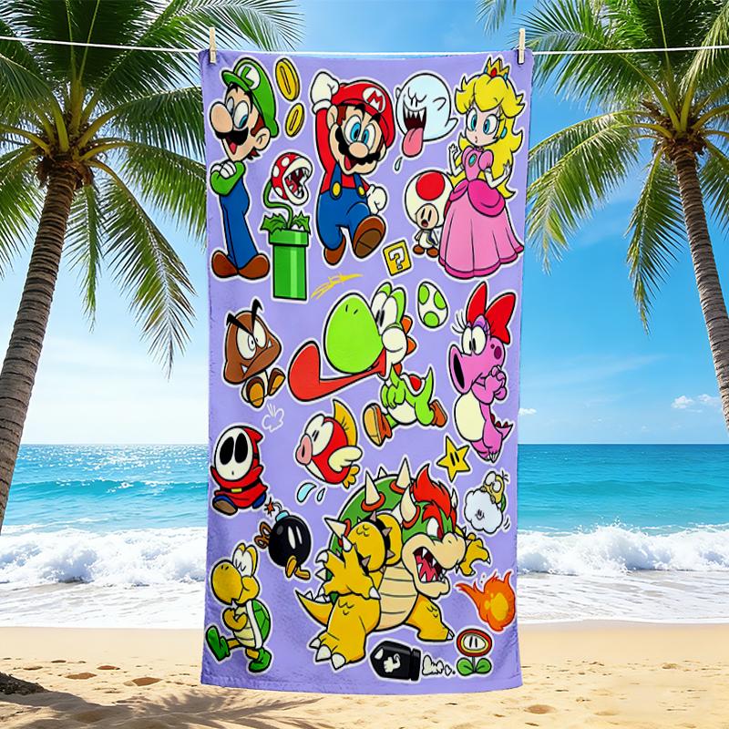 1Pc Super Mario Adventure Beach Towel, Quick Dry, Multi-Use for Beach Pool Gym Yoga Home Travel, Christmas, Halloween, Xmas Gift M928215
