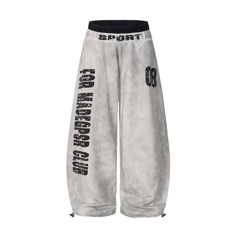High Street Style Heavyweight Washed Distressed Sweatpants - Loose Wide Leg Letter Print Casual Pants Teens