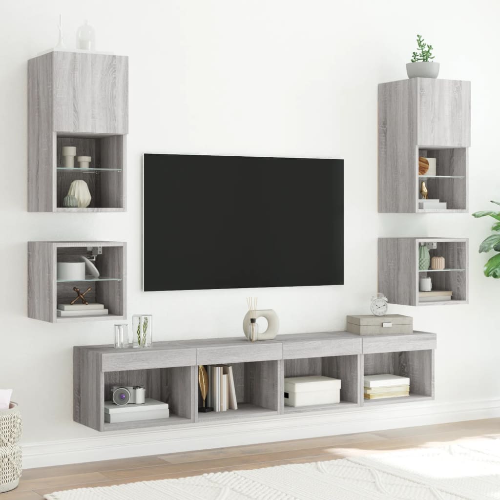 Wall Mounted TV Cabinet with LED Lights Grey Sonoma 30 x 28.5 x 30 cm