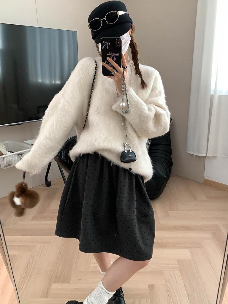Moqie Grey Korean Retro Heart Polka Dot Puffy Skirt MQ1067