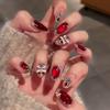 Новогодний Лев 2026 3D Рельефные Красные Кошачий Глаз Ручная Работа Ногти – Элегантные Отбеливающие Маникюрные Типсы