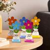 5Pcs/Set Wooden Flower Ornament with Base Boho Farmhouse Rustic 3D Colorful Flower Wood Table Sign Centerpiece Home Office Desktop Decoration