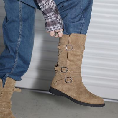 Женские полусапожки лето 2025 новые с пряжкой ковбойские сапоги средней высоты голенища ботинки Мартин женские в британском стиле с круглым носком на толстом каблуке рыцарские сапоги