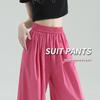 Raspberry Pink Women's Small Wide-Leg Pants - Thin Cotton & Linen Ice Silk for Spring & Autumn 2026