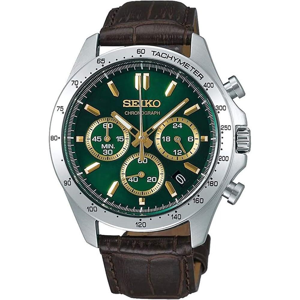 SEIKO 1 5 Second Chronograph Quartz Wristwatch Mens SBTR017 Green Brown Leather