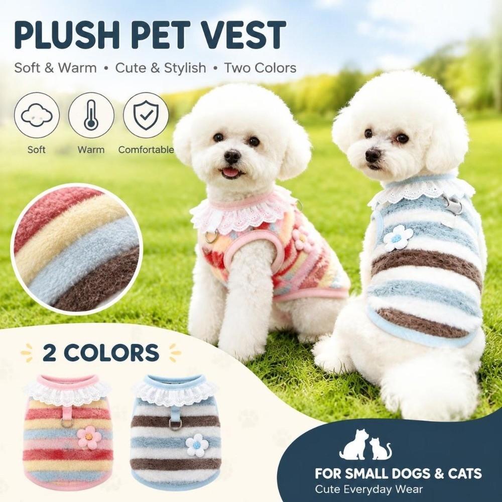 Soft Plush Puppy Winter Vest Stripe Pet Clothes New Cat Hoodies  Outdoor