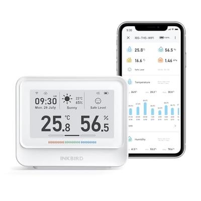 INKBIRD 9-в-1 Wi-Fi Термометр и Гигрометр, Высокоточный Термометр с Большим 3,71-дюймовым E-Paper Экраном, Удаленный Мониторинг со Смартфона, Погода