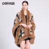 Autumn and Winter Women's Imitation Otter Rabbit Hair Collar Shawl Cape Large Size Jacquard Knitted Cardigan Loose Cape Coat