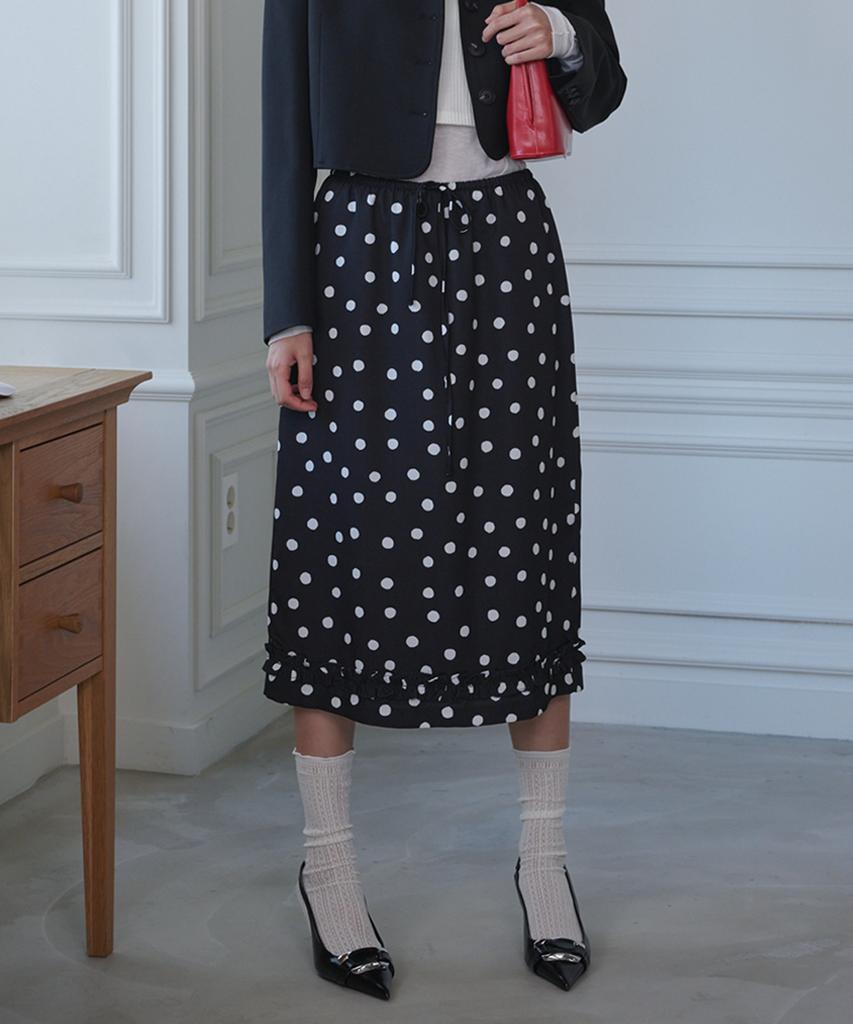 Opening Sunshine Frilled Midi Dot Skirt Black