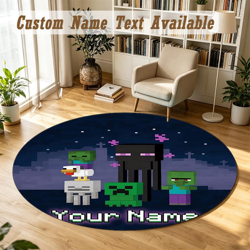 Round Rug Custom NameMinecraft Pattern Non Slip Carpet Home Floor Decor