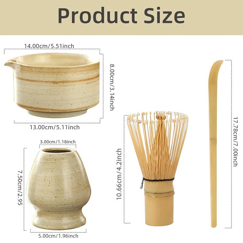 4PCS Japanese Matcha Set Bamboo Whisk Teaspoon Ceramic Bowl Matcha Ceramic Set Tea-making Tools Accessories CJTZ005