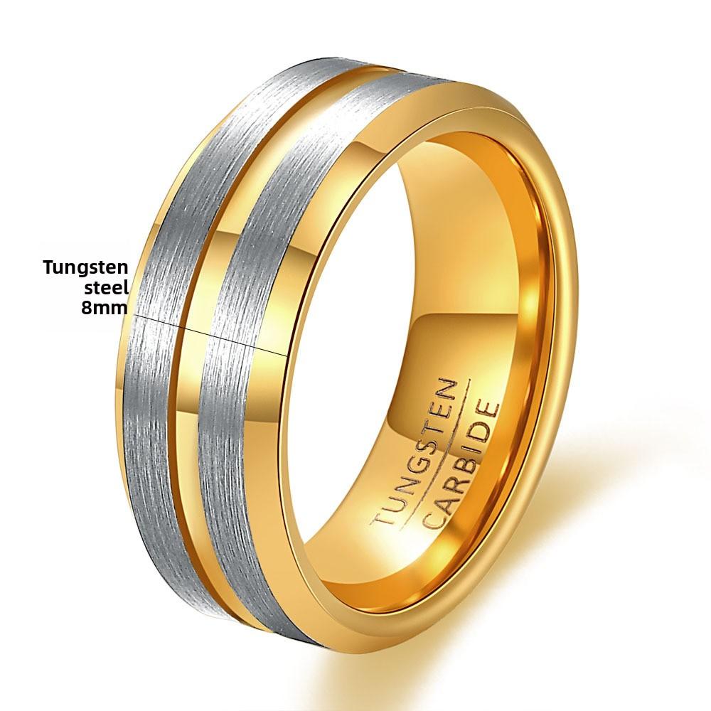 Tungsten Steel Simple Wide Band 6 8mm Grooved Brushed Unisex Two Tone Stainless Steel Ring