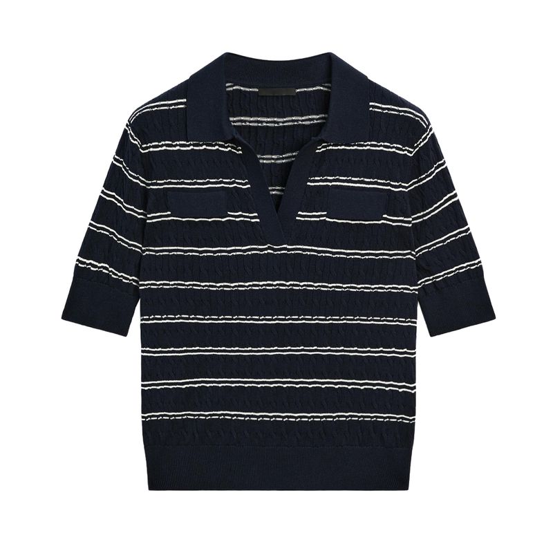 MD Summer New Arrival Women's Clothing Old Money Style Cotton Polo Shirt Collar Stripes Knitwear 5782800 5781800