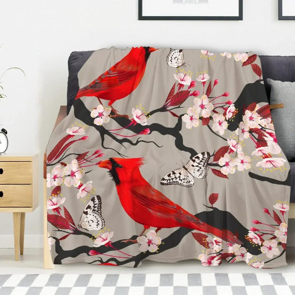 Bird Flowers Pattern Flannel Throw Blanket Super Soft Warm Lightweight King Queen Size for Bed Sofa Couch Blanket for Kids Gift