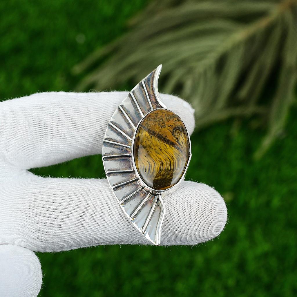 Daughters Day Sale 925 Silver Tiger Eye Gemstone Sacral Chakra Pendant Jewelry