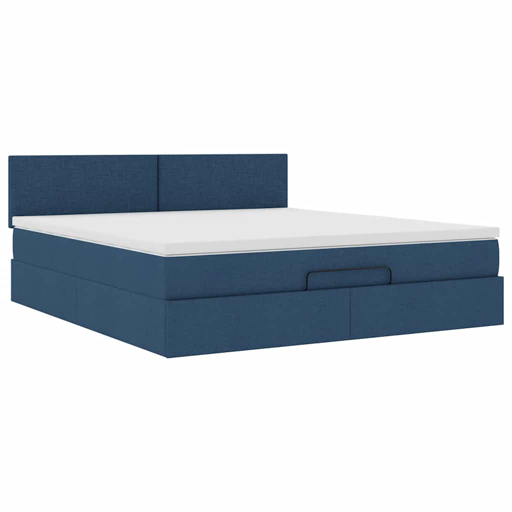 Ottoman Bed with Mattress Blue 160x200 cm Fabric