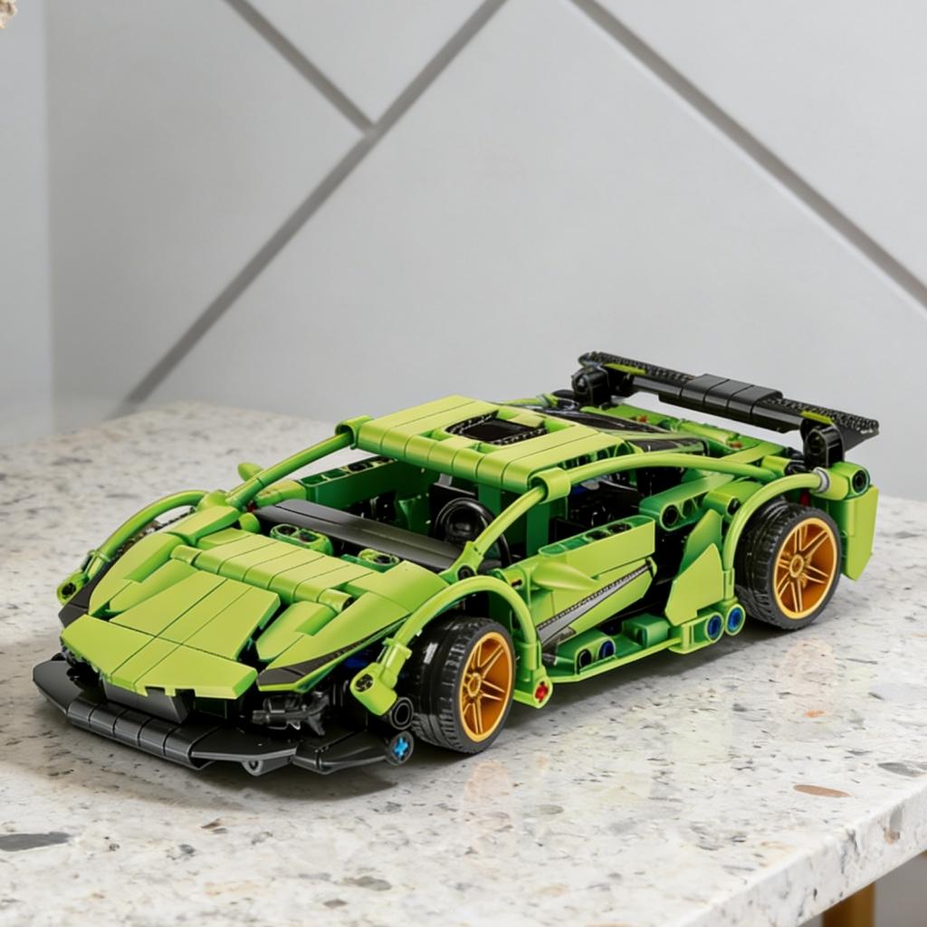 Зеленый Суперкар Строительные Блоки, Модель Гоночного Автомобиля Technic с Золотыми Колесами, Кирпичики для Самостоятельной Сборки, STEM Игрушка